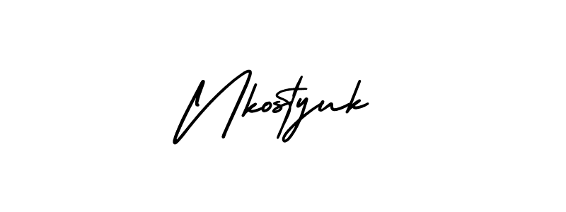 You should practise on your own different ways (AmerikaSignatureDemo-Regular) to write your name (Nkostyuk) in signature. don't let someone else do it for you. Nkostyuk signature style 3 images and pictures png