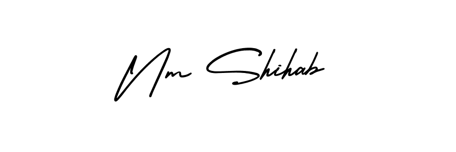 You should practise on your own different ways (AmerikaSignatureDemo-Regular) to write your name (Nm Shihab) in signature. don't let someone else do it for you. Nm Shihab signature style 3 images and pictures png