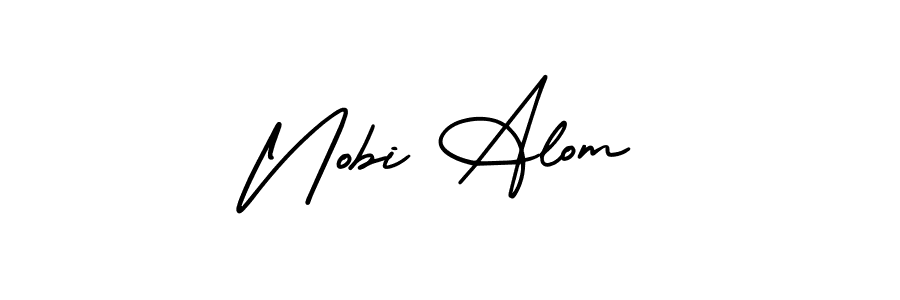 AmerikaSignatureDemo-Regular is a professional signature style that is perfect for those who want to add a touch of class to their signature. It is also a great choice for those who want to make their signature more unique. Get Nobi Alom name to fancy signature for free. Nobi Alom signature style 3 images and pictures png