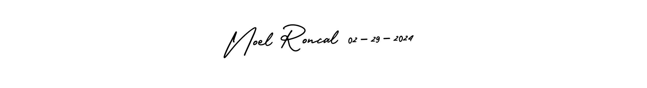 The best way (AmerikaSignatureDemo-Regular) to make a short signature is to pick only two or three words in your name. The name Noel Roncal 02-29-2024 include a total of six letters. For converting this name. Noel Roncal 02-29-2024 signature style 3 images and pictures png