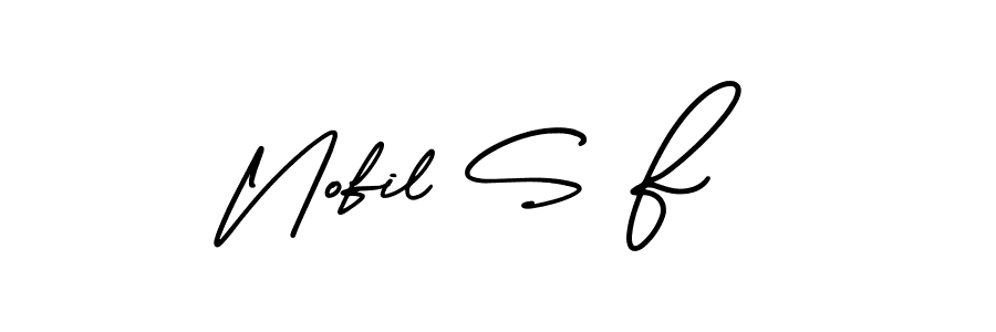 You should practise on your own different ways (AmerikaSignatureDemo-Regular) to write your name (Nofil S F) in signature. don't let someone else do it for you. Nofil S F signature style 3 images and pictures png