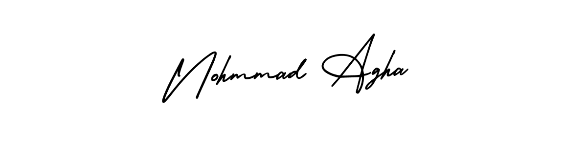 This is the best signature style for the Nohmmad Agha name. Also you like these signature font (AmerikaSignatureDemo-Regular). Mix name signature. Nohmmad Agha signature style 3 images and pictures png