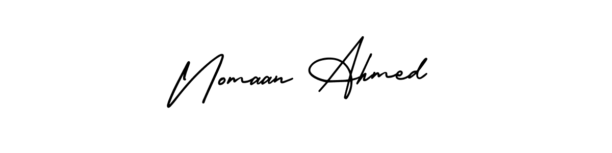 This is the best signature style for the Nomaan Ahmed name. Also you like these signature font (AmerikaSignatureDemo-Regular). Mix name signature. Nomaan Ahmed signature style 3 images and pictures png