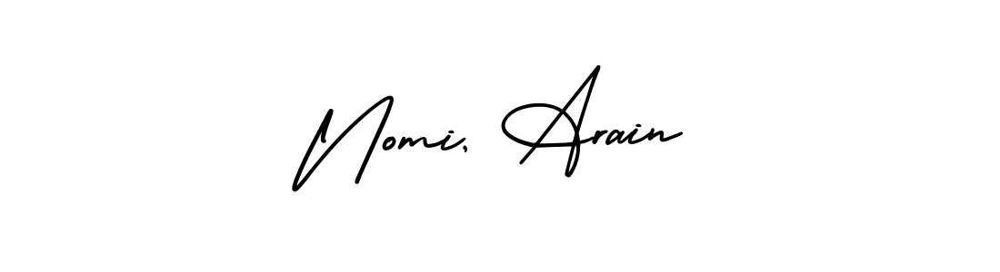 How to make Nomi, Arain name signature. Use AmerikaSignatureDemo-Regular style for creating short signs online. This is the latest handwritten sign. Nomi, Arain signature style 3 images and pictures png