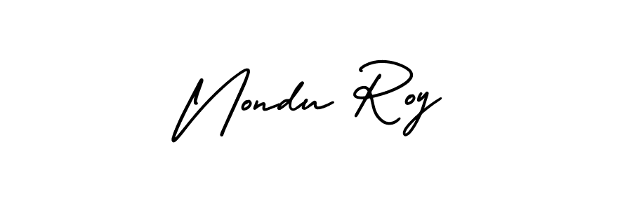 This is the best signature style for the Nondu Roy name. Also you like these signature font (AmerikaSignatureDemo-Regular). Mix name signature. Nondu Roy signature style 3 images and pictures png