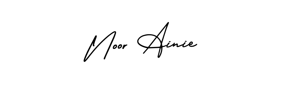 You should practise on your own different ways (AmerikaSignatureDemo-Regular) to write your name (Noor Ainie) in signature. don't let someone else do it for you. Noor Ainie signature style 3 images and pictures png