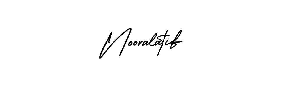 You should practise on your own different ways (AmerikaSignatureDemo-Regular) to write your name (Nooralatif) in signature. don't let someone else do it for you. Nooralatif signature style 3 images and pictures png