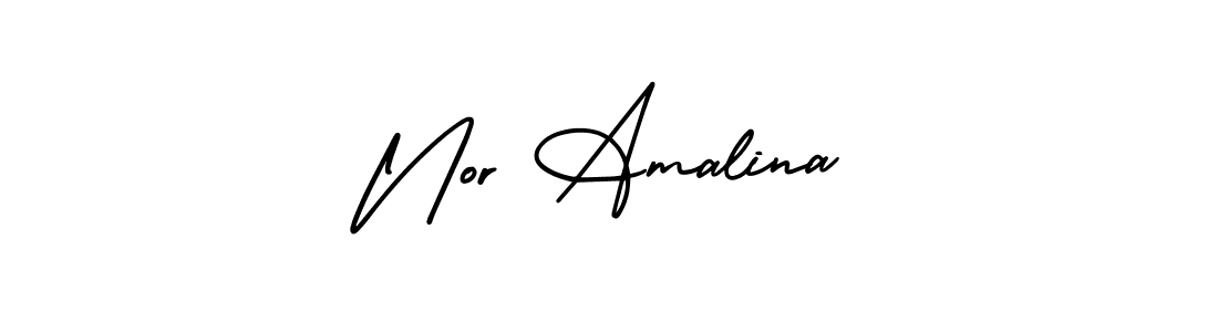 The best way (AmerikaSignatureDemo-Regular) to make a short signature is to pick only two or three words in your name. The name Nor Amalina include a total of six letters. For converting this name. Nor Amalina signature style 3 images and pictures png