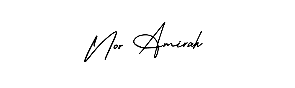 This is the best signature style for the Nor Amirah name. Also you like these signature font (AmerikaSignatureDemo-Regular). Mix name signature. Nor Amirah signature style 3 images and pictures png