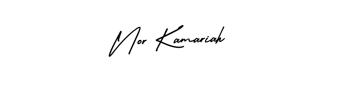 You should practise on your own different ways (AmerikaSignatureDemo-Regular) to write your name (Nor Kamariah) in signature. don't let someone else do it for you. Nor Kamariah signature style 3 images and pictures png