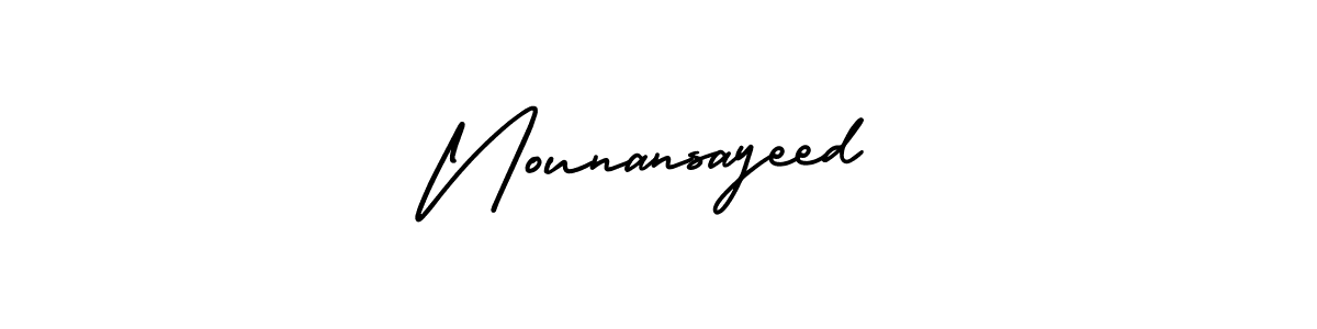 You should practise on your own different ways (AmerikaSignatureDemo-Regular) to write your name (Nounansayeed) in signature. don't let someone else do it for you. Nounansayeed signature style 3 images and pictures png