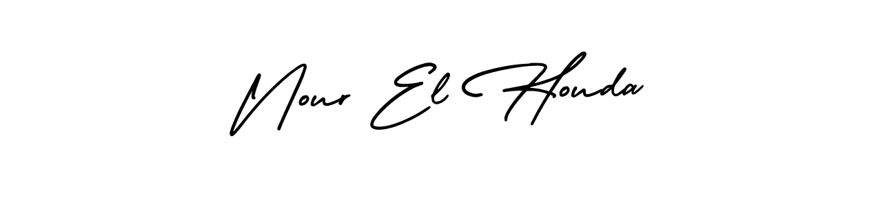 The best way (AmerikaSignatureDemo-Regular) to make a short signature is to pick only two or three words in your name. The name Nour El Houda include a total of six letters. For converting this name. Nour El Houda signature style 3 images and pictures png