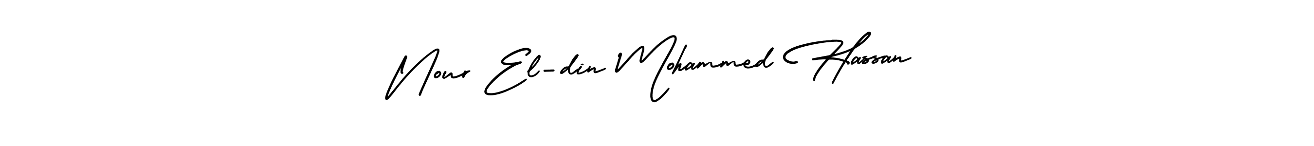 The best way (AmerikaSignatureDemo-Regular) to make a short signature is to pick only two or three words in your name. The name Nour El-din Mohammed Hassan include a total of six letters. For converting this name. Nour El-din Mohammed Hassan signature style 3 images and pictures png