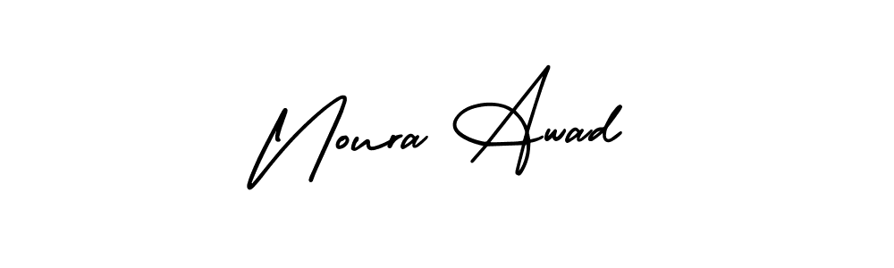 You should practise on your own different ways (AmerikaSignatureDemo-Regular) to write your name (Noura Awad) in signature. don't let someone else do it for you. Noura Awad signature style 3 images and pictures png
