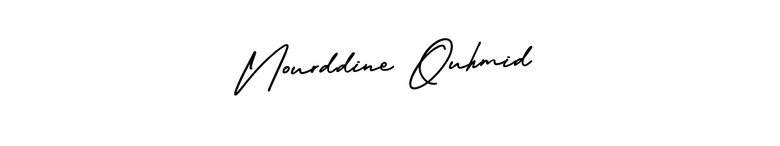 The best way (AmerikaSignatureDemo-Regular) to make a short signature is to pick only two or three words in your name. The name Nourddine Ouhmid include a total of six letters. For converting this name. Nourddine Ouhmid signature style 3 images and pictures png