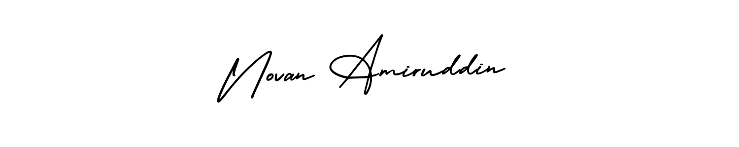 The best way (AmerikaSignatureDemo-Regular) to make a short signature is to pick only two or three words in your name. The name Novan Amiruddin include a total of six letters. For converting this name. Novan Amiruddin signature style 3 images and pictures png