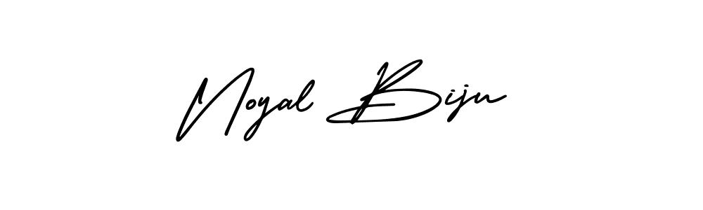 The best way (AmerikaSignatureDemo-Regular) to make a short signature is to pick only two or three words in your name. The name Noyal Biju include a total of six letters. For converting this name. Noyal Biju signature style 3 images and pictures png