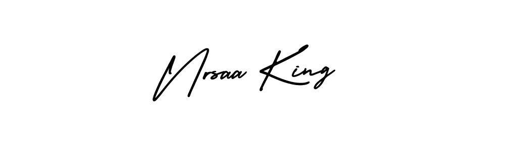 The best way (AmerikaSignatureDemo-Regular) to make a short signature is to pick only two or three words in your name. The name Nrsaa King include a total of six letters. For converting this name. Nrsaa King signature style 3 images and pictures png