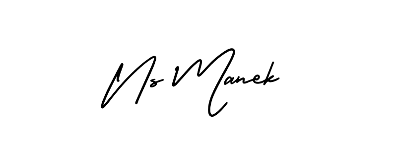 You should practise on your own different ways (AmerikaSignatureDemo-Regular) to write your name (Ns Manek) in signature. don't let someone else do it for you. Ns Manek signature style 3 images and pictures png