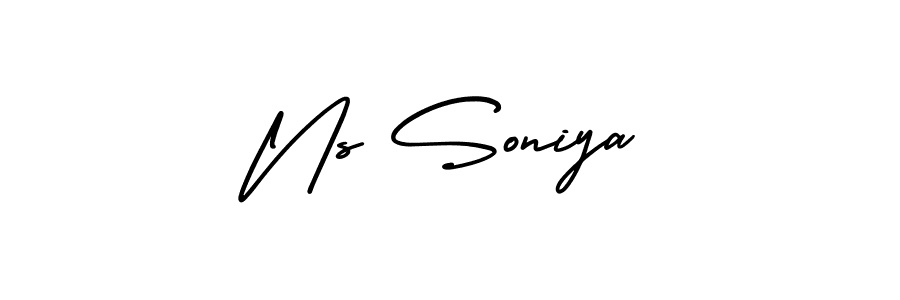 The best way (AmerikaSignatureDemo-Regular) to make a short signature is to pick only two or three words in your name. The name Ns Soniya include a total of six letters. For converting this name. Ns Soniya signature style 3 images and pictures png