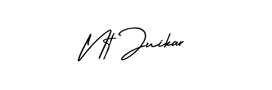 You should practise on your own different ways (AmerikaSignatureDemo-Regular) to write your name (Nt Juikar) in signature. don't let someone else do it for you. Nt Juikar signature style 3 images and pictures png