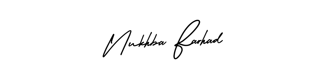 The best way (AmerikaSignatureDemo-Regular) to make a short signature is to pick only two or three words in your name. The name Nukhba Farhad include a total of six letters. For converting this name. Nukhba Farhad signature style 3 images and pictures png