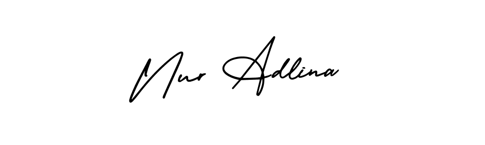 You should practise on your own different ways (AmerikaSignatureDemo-Regular) to write your name (Nur Adlina) in signature. don't let someone else do it for you. Nur Adlina signature style 3 images and pictures png