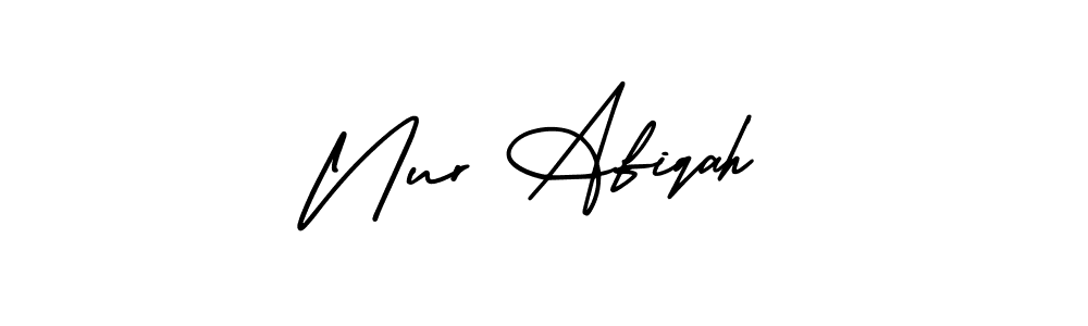 You should practise on your own different ways (AmerikaSignatureDemo-Regular) to write your name (Nur Afiqah) in signature. don't let someone else do it for you. Nur Afiqah signature style 3 images and pictures png