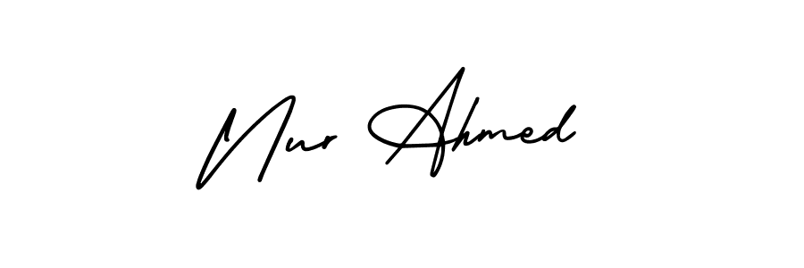 The best way (AmerikaSignatureDemo-Regular) to make a short signature is to pick only two or three words in your name. The name Nur Ahmed include a total of six letters. For converting this name. Nur Ahmed signature style 3 images and pictures png