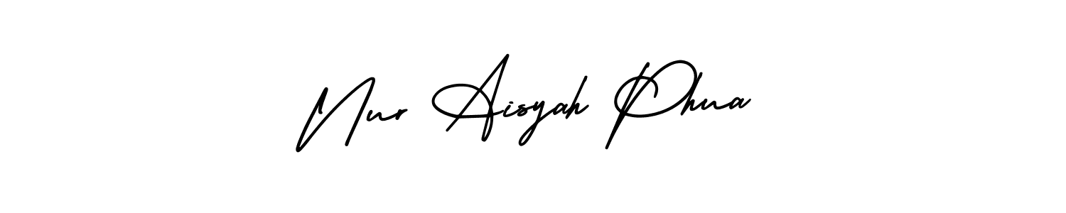 You should practise on your own different ways (AmerikaSignatureDemo-Regular) to write your name (Nur Aisyah Phua) in signature. don't let someone else do it for you. Nur Aisyah Phua signature style 3 images and pictures png