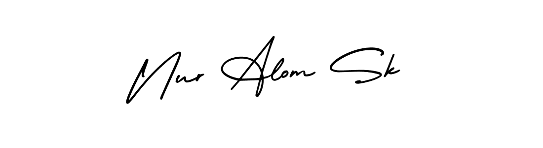 The best way (AmerikaSignatureDemo-Regular) to make a short signature is to pick only two or three words in your name. The name Nur Alom Sk include a total of six letters. For converting this name. Nur Alom Sk signature style 3 images and pictures png