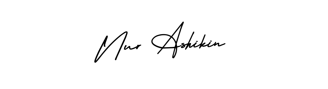 The best way (AmerikaSignatureDemo-Regular) to make a short signature is to pick only two or three words in your name. The name Nur Ashikin include a total of six letters. For converting this name. Nur Ashikin signature style 3 images and pictures png