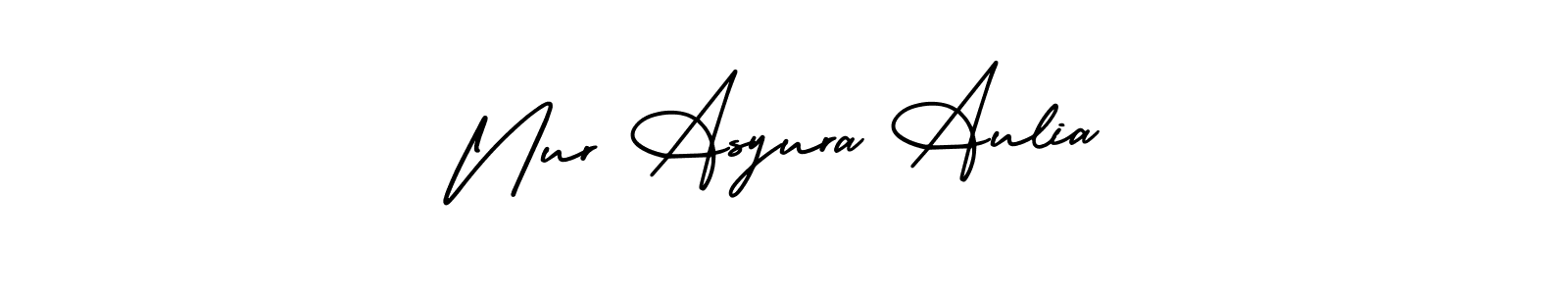 You should practise on your own different ways (AmerikaSignatureDemo-Regular) to write your name (Nur Asyura Aulia) in signature. don't let someone else do it for you. Nur Asyura Aulia signature style 3 images and pictures png