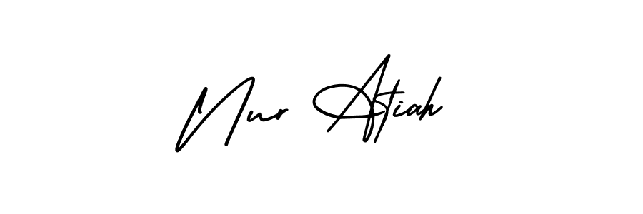 AmerikaSignatureDemo-Regular is a professional signature style that is perfect for those who want to add a touch of class to their signature. It is also a great choice for those who want to make their signature more unique. Get Nur Atiah name to fancy signature for free. Nur Atiah signature style 3 images and pictures png