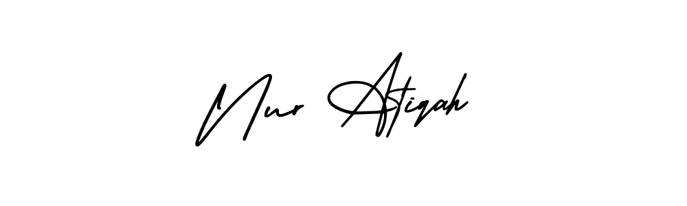 How to make Nur Atiqah name signature. Use AmerikaSignatureDemo-Regular style for creating short signs online. This is the latest handwritten sign. Nur Atiqah signature style 3 images and pictures png