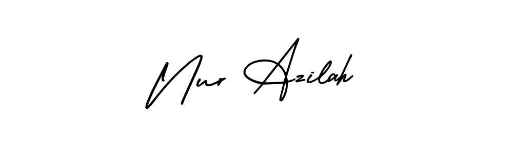 This is the best signature style for the Nur Azilah name. Also you like these signature font (AmerikaSignatureDemo-Regular). Mix name signature. Nur Azilah signature style 3 images and pictures png