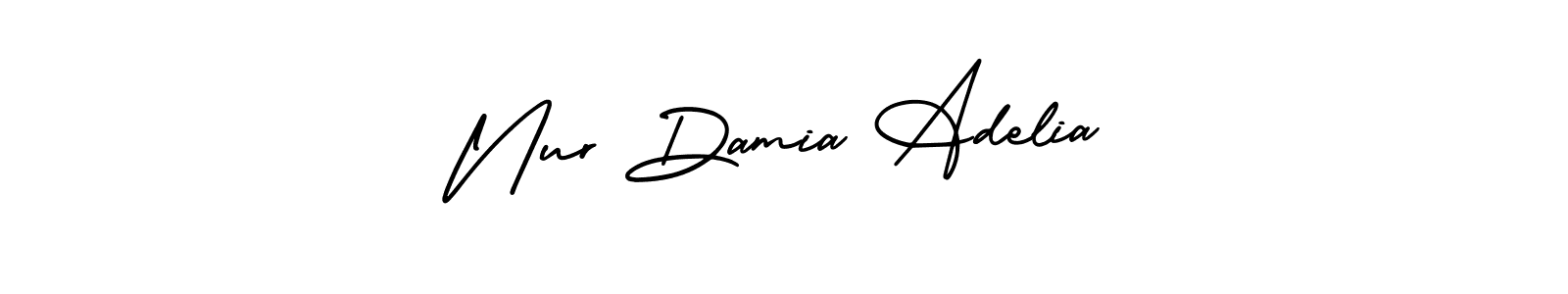 This is the best signature style for the Nur Damia Adelia name. Also you like these signature font (AmerikaSignatureDemo-Regular). Mix name signature. Nur Damia Adelia signature style 3 images and pictures png