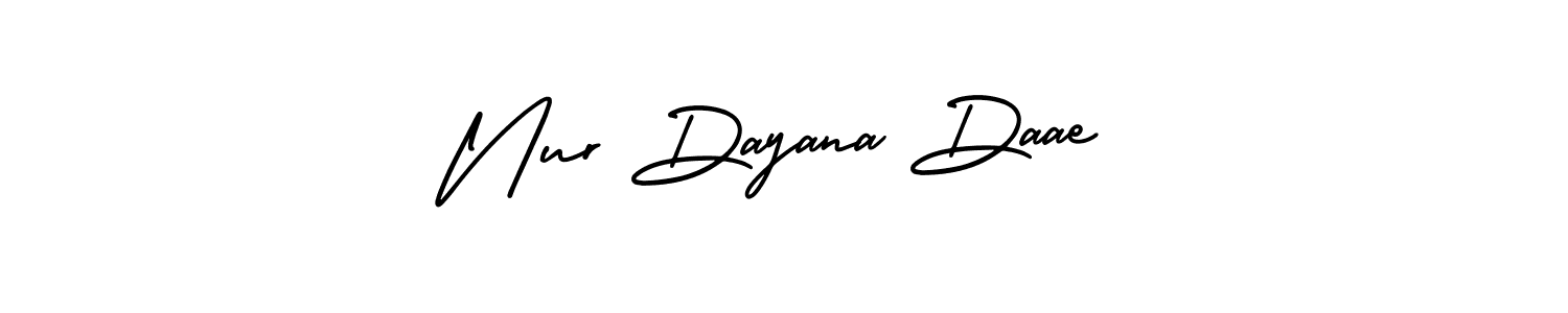 The best way (AmerikaSignatureDemo-Regular) to make a short signature is to pick only two or three words in your name. The name Nur Dayana Daae include a total of six letters. For converting this name. Nur Dayana Daae signature style 3 images and pictures png