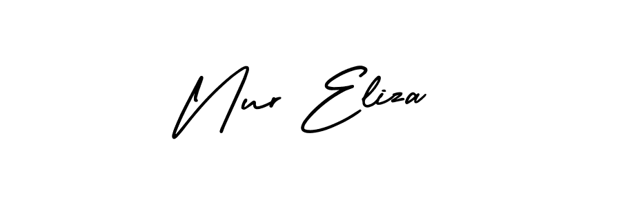 You should practise on your own different ways (AmerikaSignatureDemo-Regular) to write your name (Nur Eliza) in signature. don't let someone else do it for you. Nur Eliza signature style 3 images and pictures png