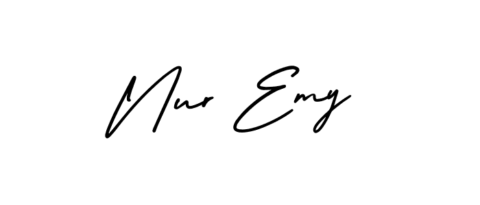 The best way (AmerikaSignatureDemo-Regular) to make a short signature is to pick only two or three words in your name. The name Nur Emy include a total of six letters. For converting this name. Nur Emy signature style 3 images and pictures png