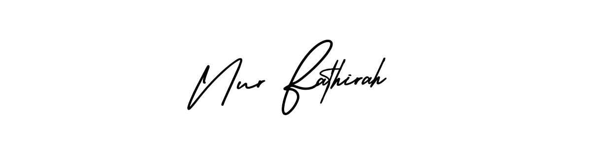 The best way (AmerikaSignatureDemo-Regular) to make a short signature is to pick only two or three words in your name. The name Nur Fathirah include a total of six letters. For converting this name. Nur Fathirah signature style 3 images and pictures png