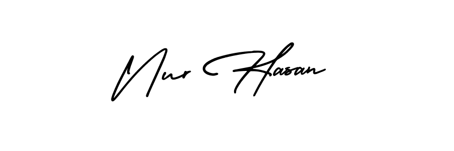 You should practise on your own different ways (AmerikaSignatureDemo-Regular) to write your name (Nur Hasan) in signature. don't let someone else do it for you. Nur Hasan signature style 3 images and pictures png