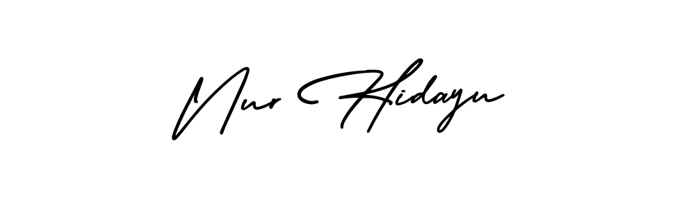 The best way (AmerikaSignatureDemo-Regular) to make a short signature is to pick only two or three words in your name. The name Nur Hidayu include a total of six letters. For converting this name. Nur Hidayu signature style 3 images and pictures png