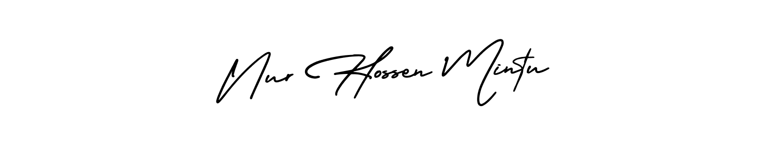 You should practise on your own different ways (AmerikaSignatureDemo-Regular) to write your name (Nur Hossen Mintu) in signature. don't let someone else do it for you. Nur Hossen Mintu signature style 3 images and pictures png