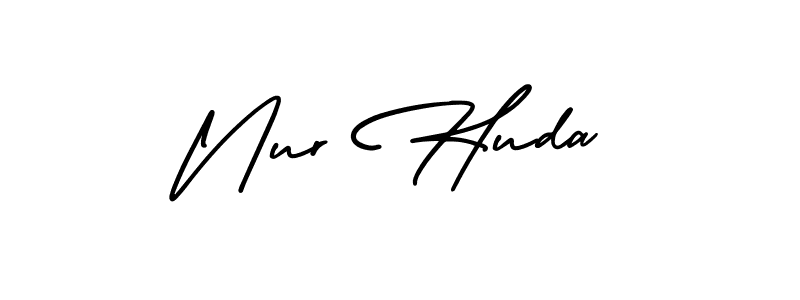 You should practise on your own different ways (AmerikaSignatureDemo-Regular) to write your name (Nur Huda) in signature. don't let someone else do it for you. Nur Huda signature style 3 images and pictures png