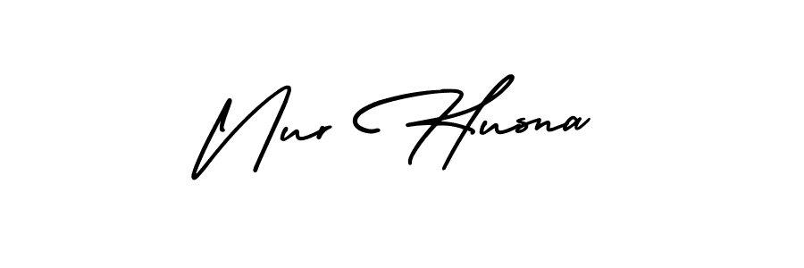 You should practise on your own different ways (AmerikaSignatureDemo-Regular) to write your name (Nur Husna) in signature. don't let someone else do it for you. Nur Husna signature style 3 images and pictures png