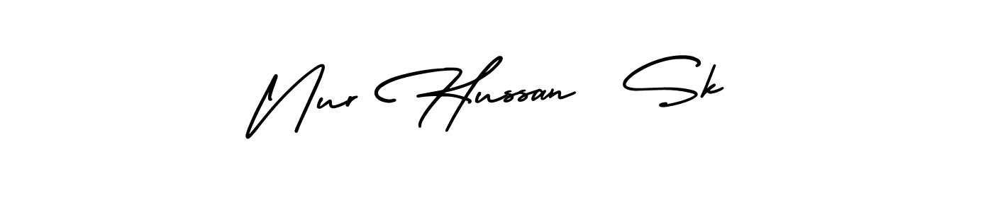 The best way (AmerikaSignatureDemo-Regular) to make a short signature is to pick only two or three words in your name. The name Nur Hussan  Sk include a total of six letters. For converting this name. Nur Hussan  Sk signature style 3 images and pictures png