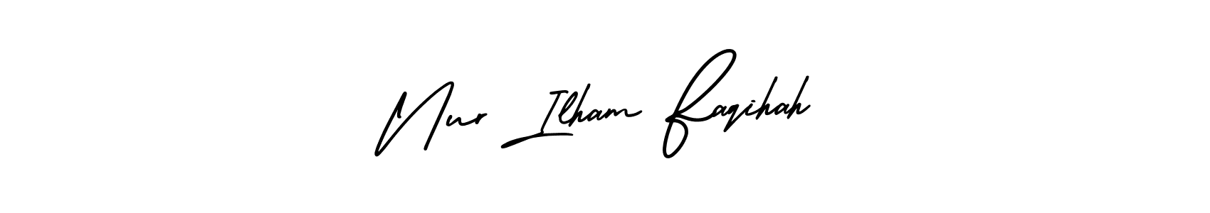 You should practise on your own different ways (AmerikaSignatureDemo-Regular) to write your name (Nur Ilham Faqihah) in signature. don't let someone else do it for you. Nur Ilham Faqihah signature style 3 images and pictures png