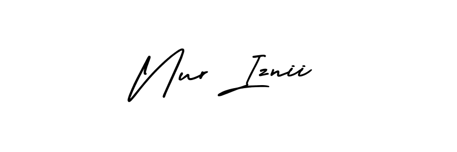 You should practise on your own different ways (AmerikaSignatureDemo-Regular) to write your name (Nur Iznii) in signature. don't let someone else do it for you. Nur Iznii signature style 3 images and pictures png