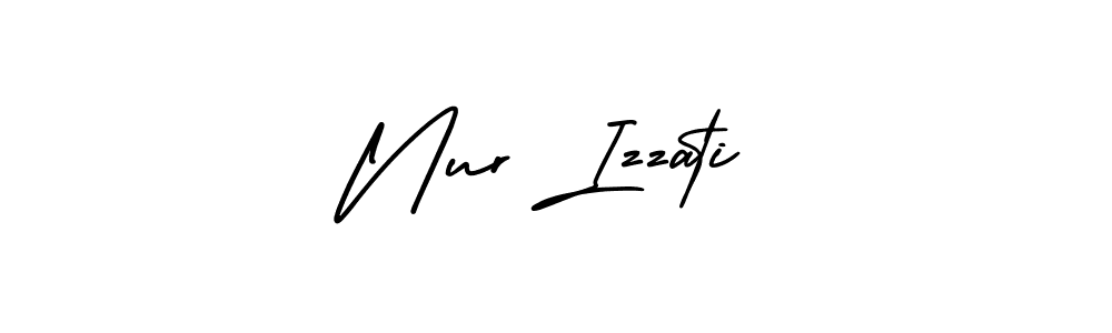 This is the best signature style for the Nur Izzati name. Also you like these signature font (AmerikaSignatureDemo-Regular). Mix name signature. Nur Izzati signature style 3 images and pictures png